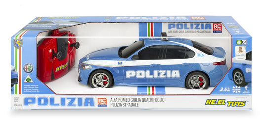 MODELLINO SCALA COMPATIBILE CON ALFA ROMEO GIULIA POLIZIA RADIOCOMANDO 1:18 RE.EL.TOYS RE2201