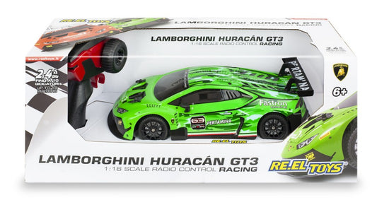 MODELLINO SCALA COMPATIBILE CON LAMBORGHINI HURACAN GT3 GREEN RADIOCOMANDO 1:18 RE.EL.TOYS RE2236GR