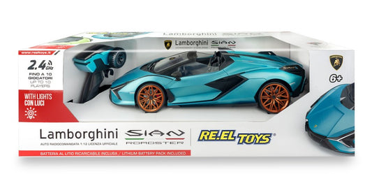 MODELLINO SCALA COMPATIBILE CON LAMBORGHINI SIAN BLUE C/BATTERIE RICARICABILI AL LITIO RADIOCOMANDO 1:12 RE.EL.TOYS RE2377BL