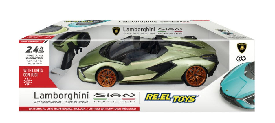 MODELLINO SCALA COMPATIBILE CON LAMBORGHINI SIAN GREEN C/BATT.RICARICABILI AL LITIO RADIOCOMANDO 1:12 RE.EL.TOYS RE2377GR