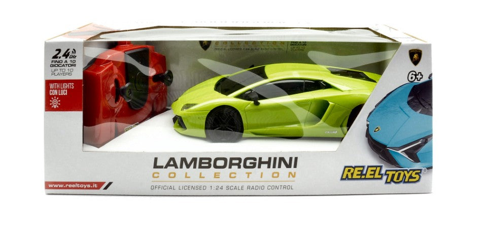 MODELLINO SCALA COMPATIBILE CON LAMBORGHINI AVENTADOR GREEN RADIOCOMANDO 1:24 RE.EL.TOYS RE2062GR