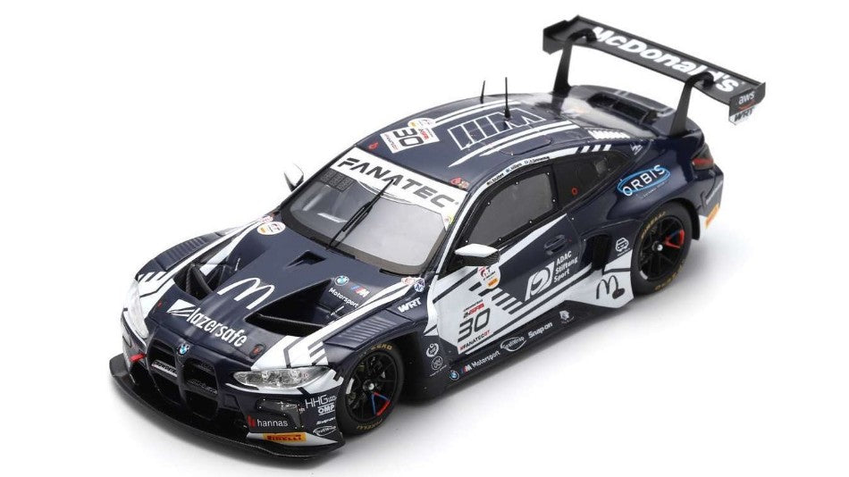 MODELLINO SCALA COMPATIBILE CON BMW M4 GT3 N.30 2nd GOLD CUP 24 H SPA 2023 WILLIAMS-KRUTTEN-SIMMENAUER SPARK MODEL SB709