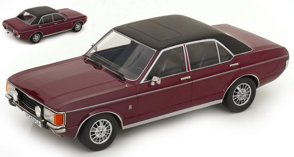 MODELLINO SCALA COMPATIBILE CON FORD GRANDA MK I 1975 DARK MET.RED/MATT BLACK 1:18 MODELCARGROUP MCG18393