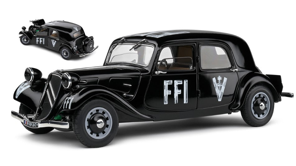 MODELLINO SCALA COMPATIBILE CON CITROEN TRACTION 7 FFI 1944 BLACK 1:18 SOLIDO SL1800908