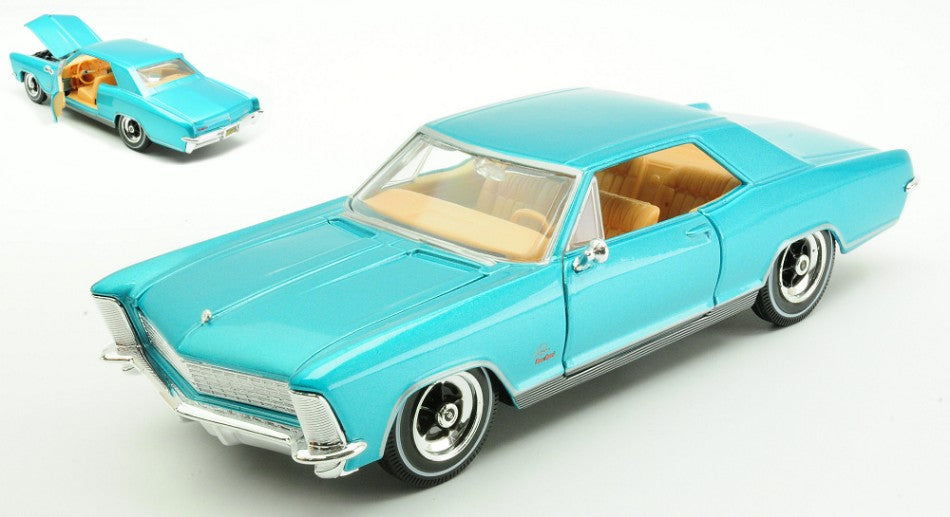 MODELLINO SCALA COMPATIBILE CON BUICK RIVIERA 1965 LIGHT BLUE METALLIC 1:24 MAISTO MI31214