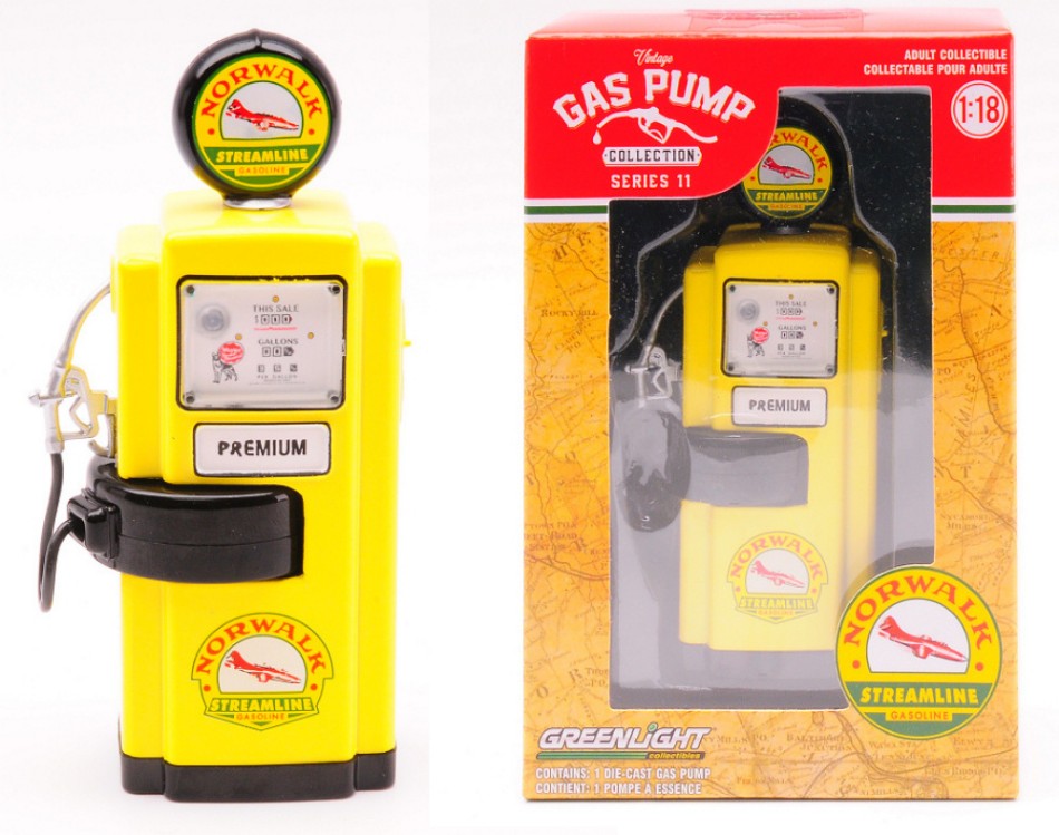 MODELLINO SCALA COMPATIBILE CON GAS PUMP NORWALK STREAMLINE GASOLINE 1948 1:18 GREENLIGHT GREEN14110A