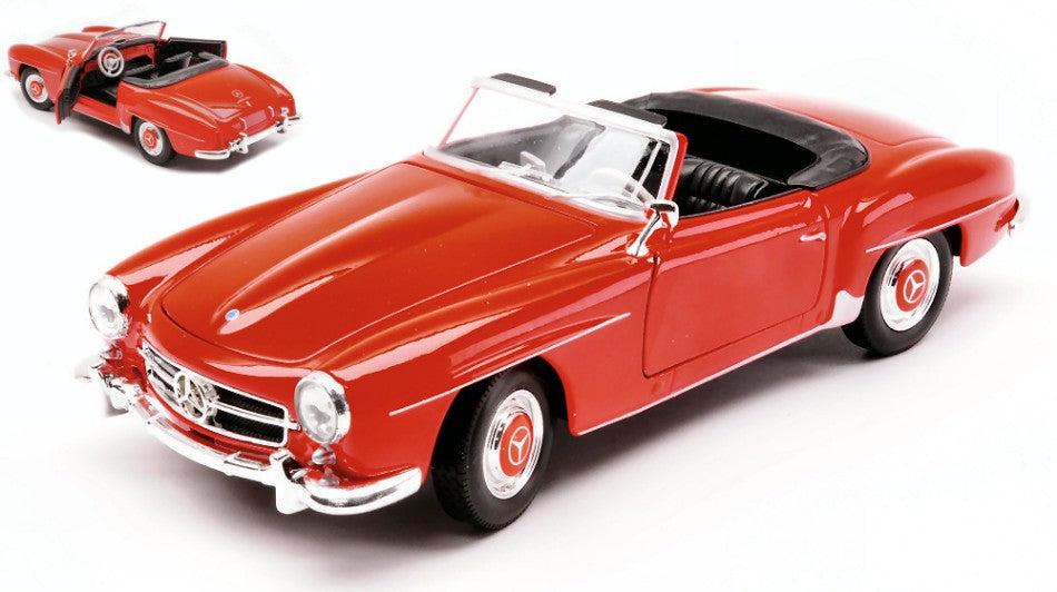 MODELLINO SCALA COMPATIBILE CON MERCEDES 190SL CABRIOLET 1955 RED 1:24 WELLY WE24118CR