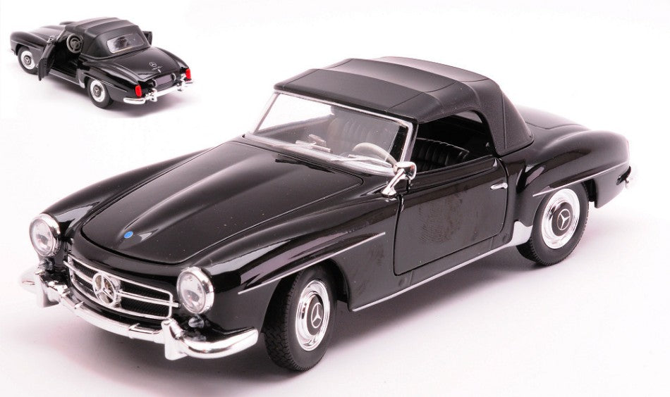 MODELLINO SCALA COMPATIBILE CON MERCEDES 190SL CLOSED SOFT TOP 1955 BLACK 1:24 WELLY WE24118HBK