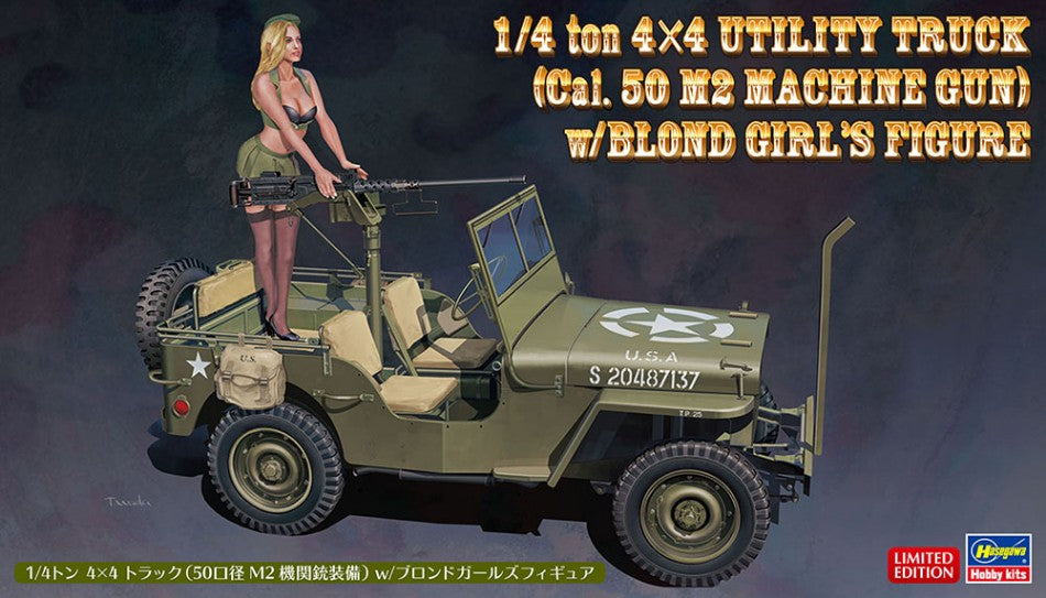 MODELLINO IN SCALA Hasegawa COMPATIBILE CON 1/4 ton 4x4 TRUCK W/CAL.50 M2 MACH GUN W/BLONDE GIRL FIGURE KIT 1:24 MODEL SCALE HA52283 241217