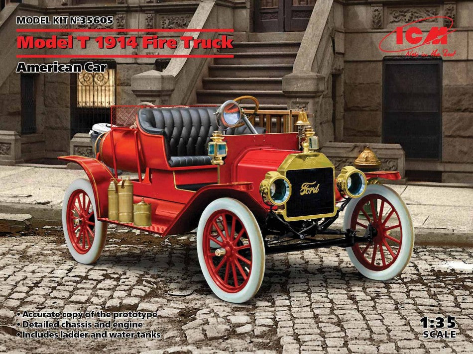 KIT DA MONTARE SCALA COMPATIBILE CON MODEL T 1914 FIRE TRUCK AMERICAN CAR KIT 1:35 ICM ICM35605