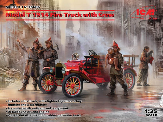 KIT DA MONTARE SCALA COMPATIBILE CON MODEL T 1914 FIRE TRUCK WITH CREW KIT 1:35 ICM ICM35606