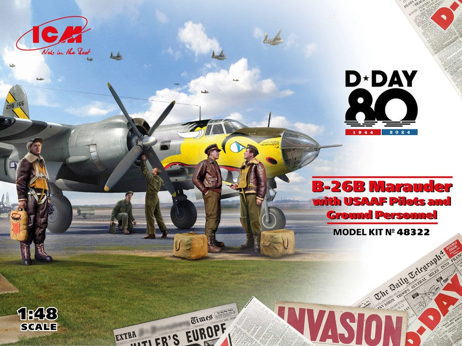 KIT DA MONTARE SCALA COMPATIBILE CON B-26B MARAUDER WITH USAAF PILOTS AND GROUND PERSONNELL KIT 1:48 ICM ICM48322