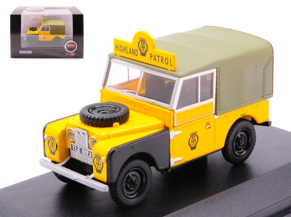 MODELLINO SCALA COMPATIBILE CON LAND ROVER SERIES 1 88" CANVAS AA HIGHLAND PATROL YELLOW 1:43 OXFORD OXF43LAN188025