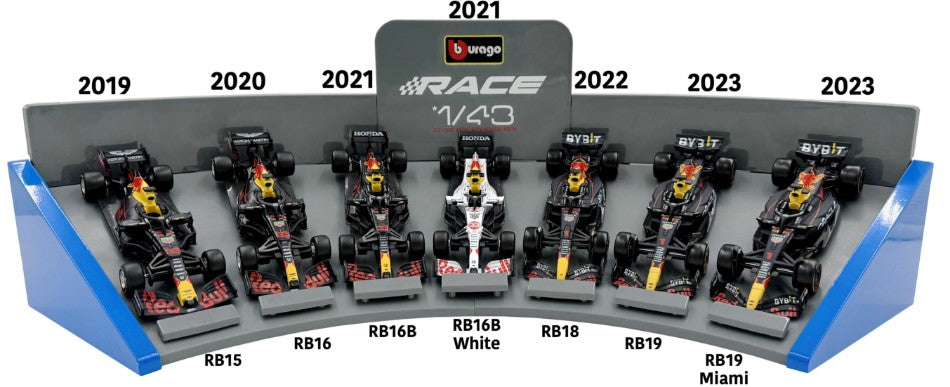 MODELLINO SCALA COMPATIBILE CON RED BULL RB15, RB16, RB16B, RB16B WHITE, RB18, RB19, RB19 MIAMI 1:43 BURAGO BUVERST-01