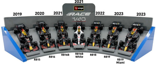 MODELLINO SCALA COMPATIBILE CON RED BULL RB15, RB16, RB16B, RB16B WHITE, RB18, RB19, RB19 MIAMI 1:43 BURAGO BUVERST-01