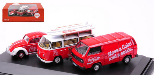 MODELLINO SCALA COMPATIBILE CON 3 PIECES VW SET COCA COLA 1:76 OXFORD OXF76SET60CC