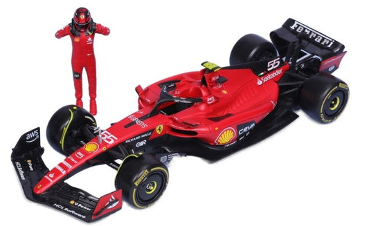 MODELLINO IN SCALA Burago COMPATIBILE CON FERRARI SF-23 N.55 CARLOS SAINZ F1 2023 WITH DRIVER 1:24 MODEL SCALE BU26809S 241217