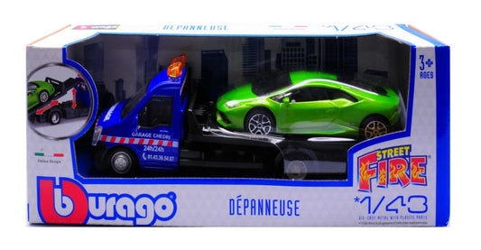 MODELLINO SCALA COMPATIBILE CON LAMBORGHINI HURACAN + FLATBED TRANSPORTER 1:43 BURAGO BU31400-04