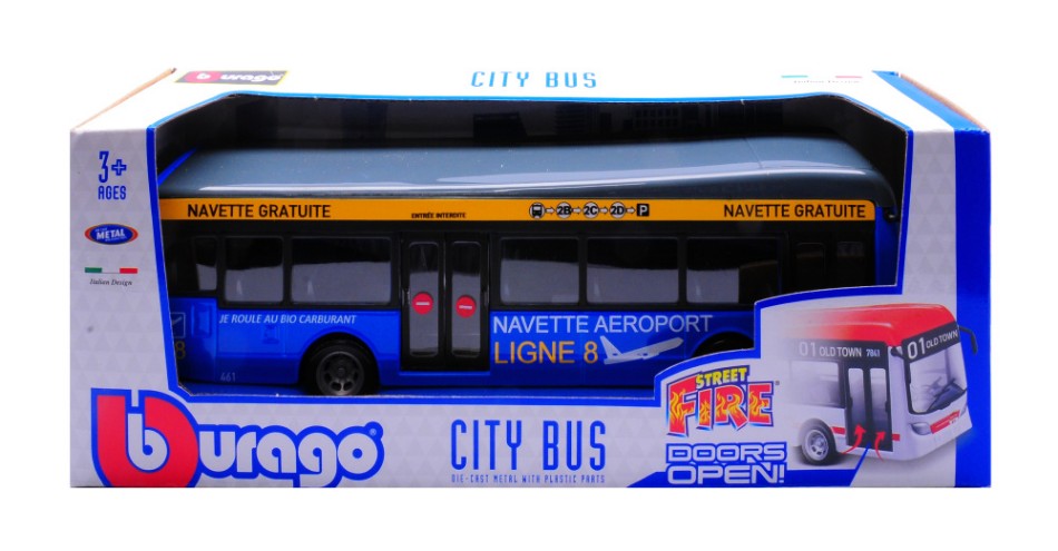 MODELLINO SCALA COMPATIBILE CON CITY BUS LIGNE 8 NAVETTE AEROPORT cm 19 BURAGO BU32102BY