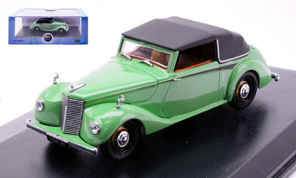 MODELLINO SCALA COMPATIBILE CON ARMSTRONG SIDDELEY HURRICANE CABRIO CLOSED 1946 GREEN 1:43 OXFORD OXFASH002