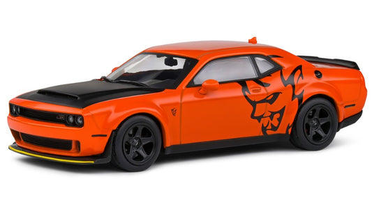 MODELLINO SCALA COMPATIBILE CON DODGE CHALLENGER SRT DEMON V8 6.2L COUPE 2018 ORANGE/BLACK 1:43 SOLIDO SL4310306