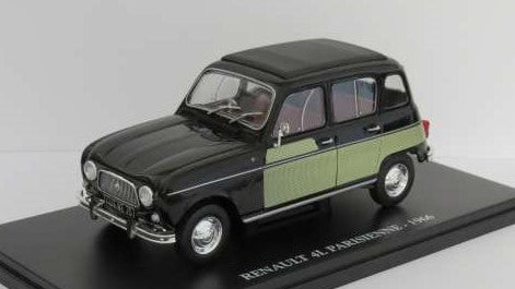 MODELLINO SCALA COMPATIBILE CON RENAULT 4L PARISIENNE 1966 BLACK W/GREEN 1:24 EDITORIA MAG24REN4LB