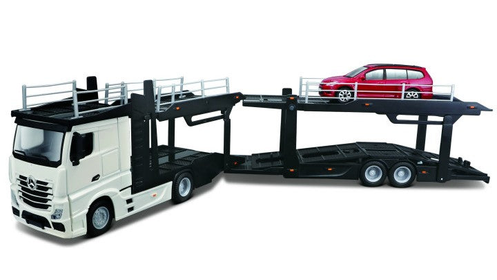 MODELLINO SCALA COMPATIBILE CON MERCEDES ACTROS 2545 MULTICAR CARRIER + FORD 1:43 BURAGO BU31459W