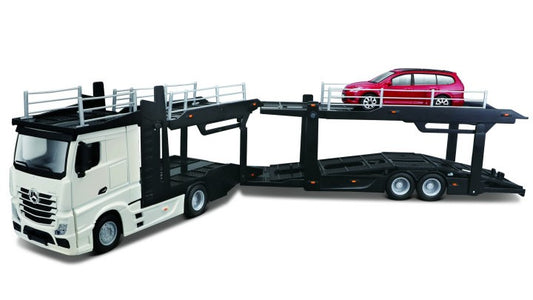 MODELLINO SCALA COMPATIBILE CON MERCEDES ACTROS 2545 MULTICAR CARRIER + FORD 1:43 BURAGO BU31459W