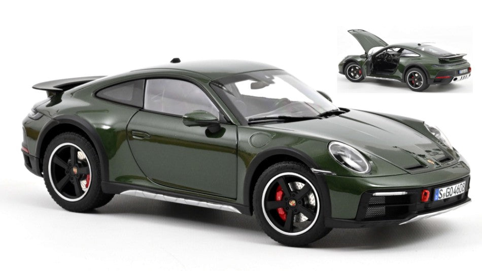 MODELLINO SCALA COMPATIBILE CON PORSCHE 911 DAKAR 2023 OAKGREENMETALLIC 1:18 NOREV NV187241