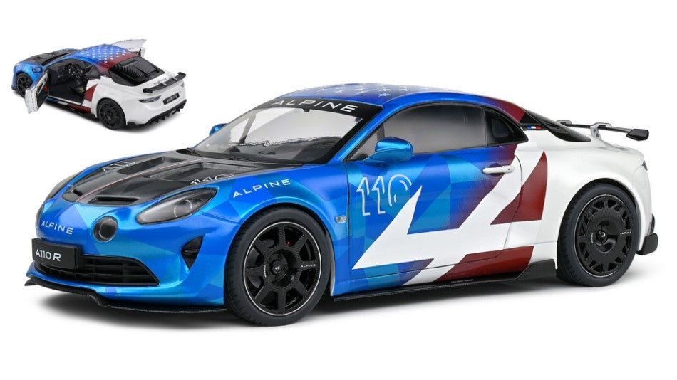 MODELLINO SCALA COMPATIBILE CON ALPINE A110 RADICALE COUPE 2023 BLUE/WHITE/RED 1:18 SOLIDO SL1801627