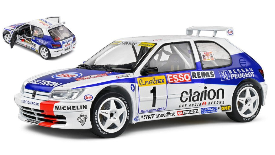 MODELLINO SCALA COMPATIBILE CON PEUGEOT 306 MAXI N.1 2nd RALLY MONTECARLO 1996 F.DELECOUR-H.SAUVAGE 1:18 SOLIDO SL1808305