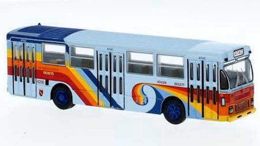 MODELLINO SCALA COMPATIBILE CON FIAT 418 AL AUTOBUS 1972 ATAC LIGHT BLUE-RAINBOW 1:87 BREKINA BRE59953