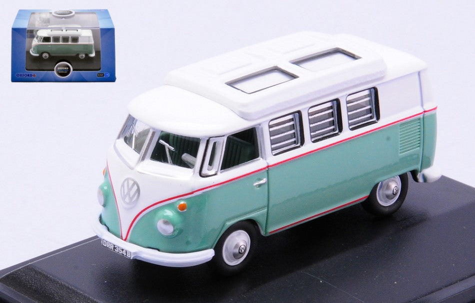 MODELLINO SCALA COMPATIBILE CON VW T1 CAMPER TURQUOISE/WHITE 1:76 OXFORD OXF76VWS002