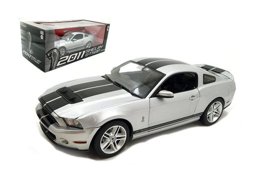 MODELLINO SCALA COMPATIBILE CON SHELBY GT500 2011 INGOT SILVER WITH BLACK STRIPES 1:18 GREENLIGHT GREEN13673