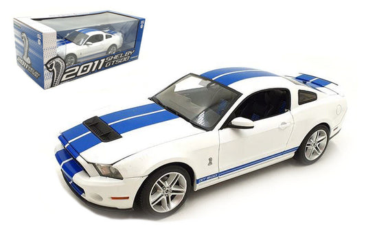 MODELLINO SCALA COMPATIBILE CON SHELBY GT500 2011 PERFORMANCE WHITE WITH GRABBER BLUE STRIPES 1:18 GREENLIGHT GREEN13674