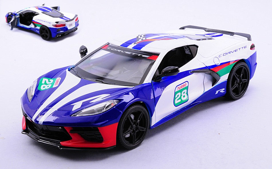 MODELLINO SCALA COMPATIBILE CON CORVETTE C8 GT N.28 RACING 2020 WHITE/BLUE/RED 1:24 MOTORMAX MTM73794