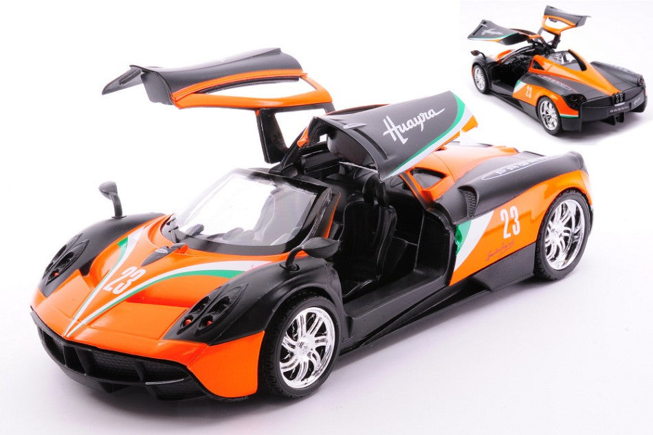 MODELLINO SCALA COMPATIBILE CON PAGANI HUAYRA BLACK/ORANGE 1:24 MOTORMAX MTM73798