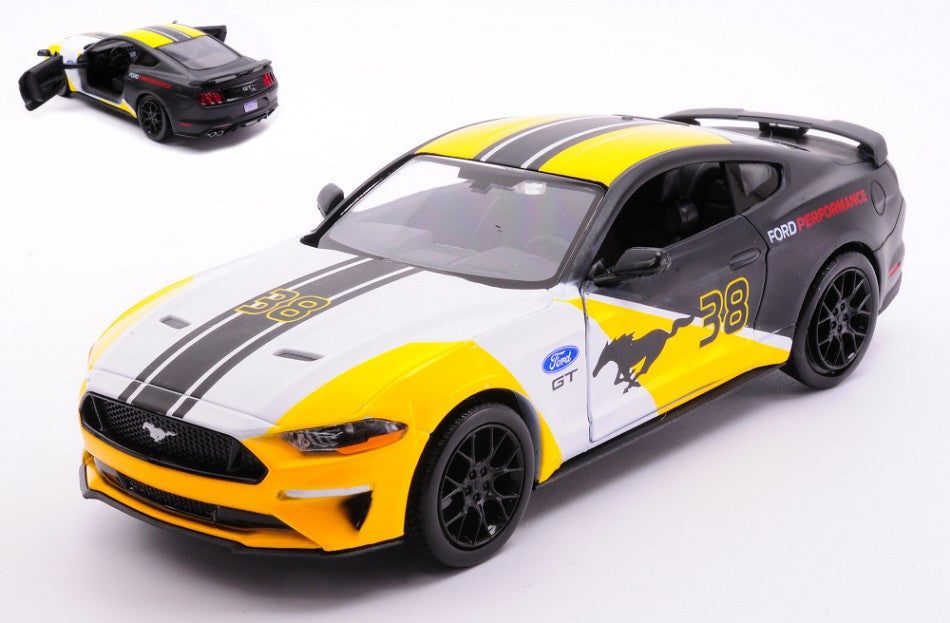 MODELLINO SCALA COMPATIBILE CON FORD MUSTANG GT 2018 YELLOW/WHITE/BLACK 1:24 MOTORMAX MTM73911