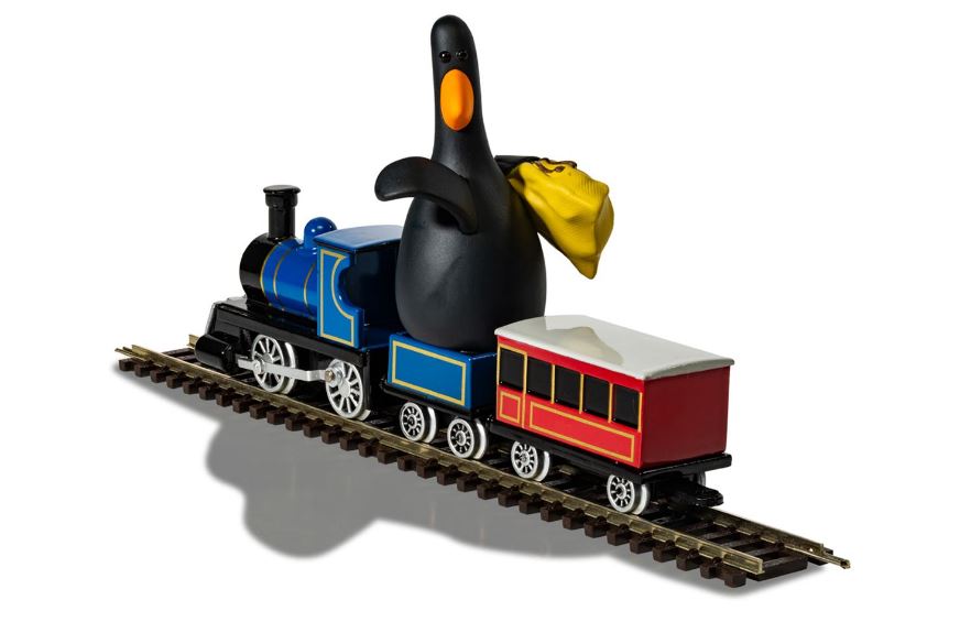 MODELLINO SCALA COMPATIBILE CON WALLACE & GROMIT THE WRONG TROUSERS FEATHERS MCGRAW & LOCOMOTIVE cm 12 CORGI CC80602