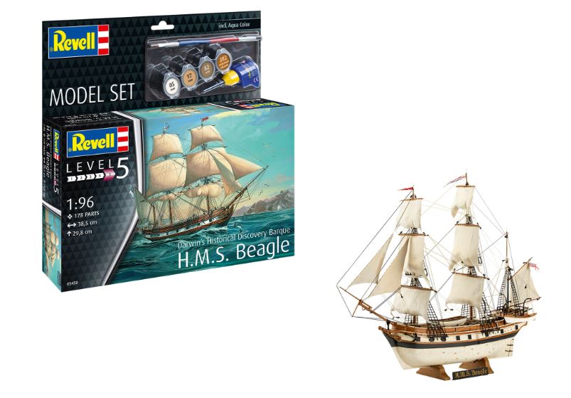 MODELLINO IN SCALA Revell COMPATIBILE CON MODEL SET HMS BEAGLE DARWIN'S HISTORICAL DISCOVERY KIT 1:96 MODEL SCALE RV65458 241217