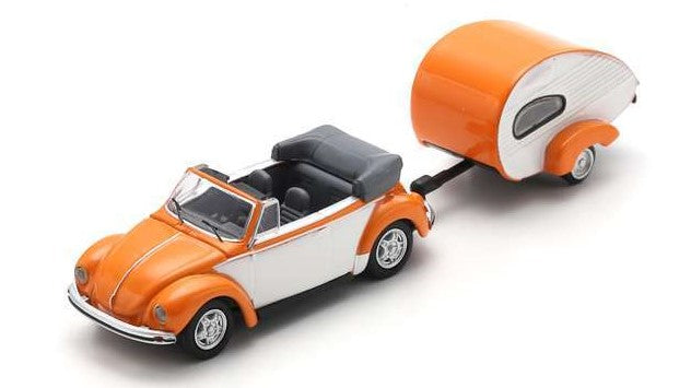 MODELLINO IN SCALA Schuco COMPATIBILE CON VW BEETLE CABRIO WITH TRAILER PICCOLO DIE CAST 1:87 MODEL SCALE SH452677700 241217