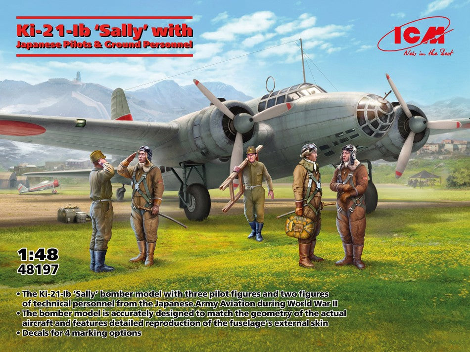 MODELLINO IN SCALA ICM COMPATIBILE CON Ki-21-lb SALLY WITH JAPANESE PILOTS AND GROUND PERSONNEL KIT 1:48 MODEL SCALE ICM48197 241217