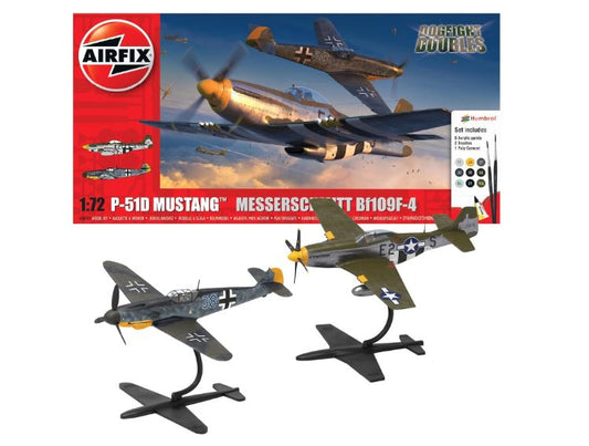 MODELLINO IN SCALA Airfix COMPATIBILE CON P-51D MUSTANG vs Bf109F-4 DOGFIGHT DOUBLE KIT 1:72 MODEL SCALE A50193 241217