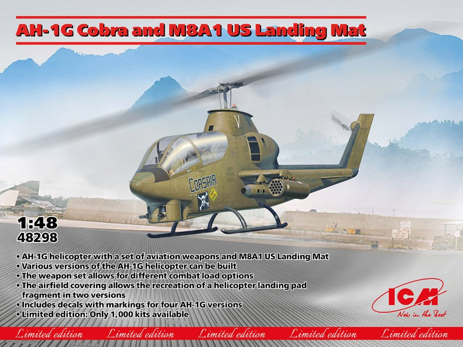 MODELLINO IN SCALA ICM COMPATIBILE CON AH-1G COBRA AND M8A1 US LANDING MAT KIT 1:48 MODEL SCALE ICM48298 241217