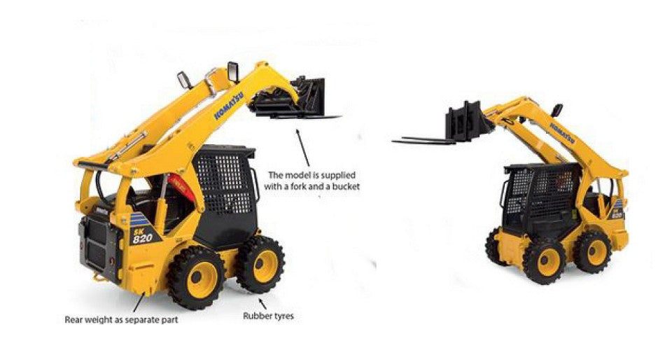 MODELLINO IN SCALA Universal Hobbies COMPATIBILE CON KOMATSU SK820 WITH 2 IMPLEMENTS 1:25 MODEL SCALE UH8177 241217