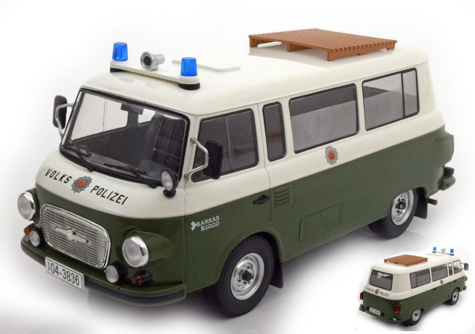 MODELLINO IN SCALA ModelCarGroup COMPATIBILE CON BARKAS B 1000 MINI BUS VOLKSPOLIZEI 1965 1:18 MODEL SCALE MCG18009 241217