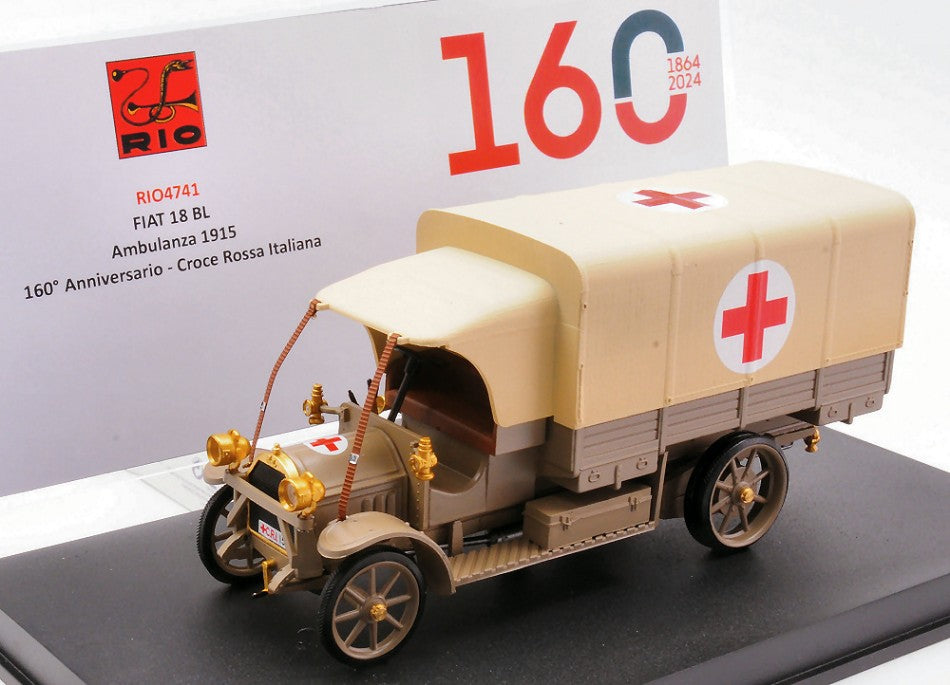 MODELLINO IN SCALA Rio COMPATIBILE CON FIAT 18 BL AMBULANZA 1915 160° ANNIVERSARIO CRI 1:43 MODEL SCALE RI4741 241217