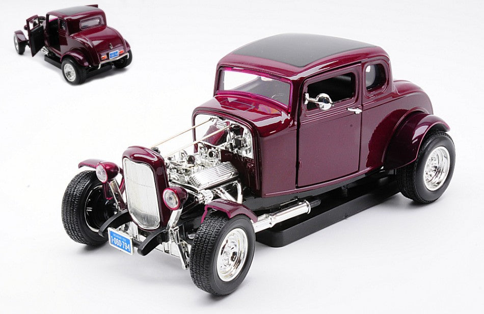 MODELLINO IN SCALA MotorMax COMPATIBILE CON FORD HOT ROD NEWSTALGIA (OPEN HOOD) 5-WINDOW COUPE' BURGUNDY 1:18 MODEL SCALE MTM73172B 241217