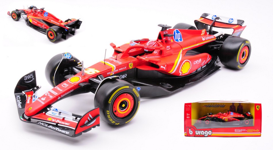 MODELLINO IN SCALA Burago COMPATIBILE CON FERRARI SF-24 N.16 F1 2024 CHARLES LECLERC 1:18 MODEL SCALE BU16815L 241217