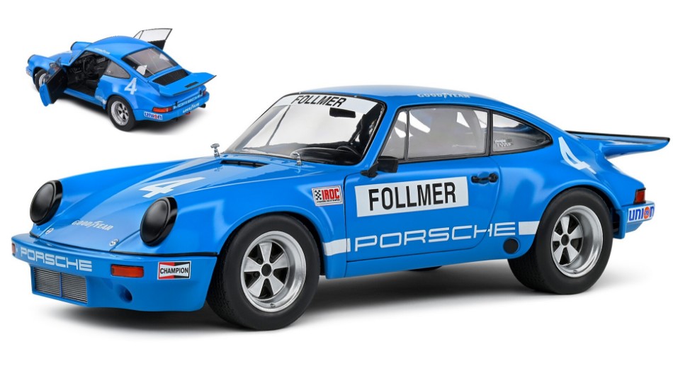 MODELLINO IN SCALA Solido COMPATIBILE CON PORSCHE 911 CARRERA 3.0 RSR N.4 IROC RIVERSIDE 1974 GEORGE FOLLMER 1:18 MODEL SCALE SL1810702 241217